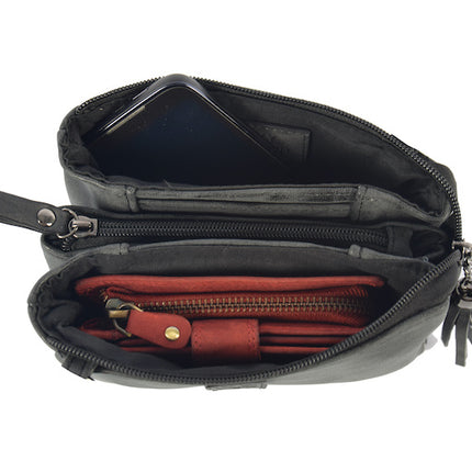 Tas - tasssen - bags - Bag- Bicky Bernard- Harmonica 3-Vaks tasje - schoudertasje - crossbody tasje - zwart