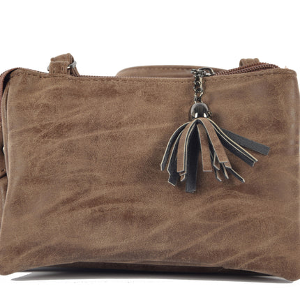 Tas - tasssen - bags - Bag- Bicky Bernard- Harmonica 3-Vaks tasje - schoudertasje - crossbody tasje - Bruin- Brown