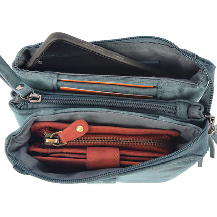 Tas - tasssen - bags - Bag- Bicky Bernard- Harmonica 3-Vaks tasje - schoudertasje - crossbody tasje - donkerblauw