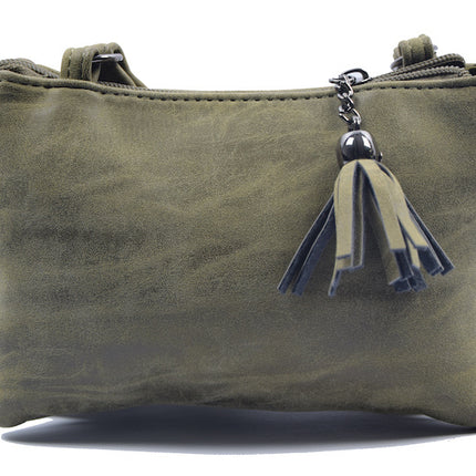 Tas - tasssen - bags - Bag- Bicky Bernard- Harmonica 3-Vaks tasje - schoudertasje - crossbody tasje - Olivegroen