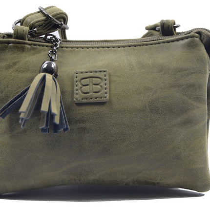 Tas - tasssen - bags - Bag- Bicky Bernard- Harmonica 3-Vaks tasje - schoudertasje - crossbody tasje - Olivegroen