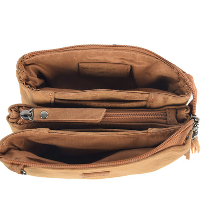 Bicky Bernard schoudertas Harmonica 3 Vaks tasje cognac met 3 hoofdvakken