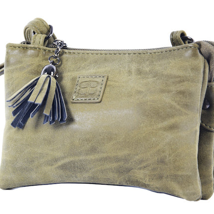 Tas - tasssen - bags - Bag- Bicky Bernard- Harmonica 3-Vaks tasje - schoudertasje - crossbody tasje - Olivegroen