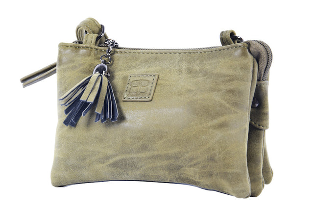 Tas - tasssen - bags - Bag- Bicky Bernard- Harmonica 3-Vaks tasje - schoudertasje - crossbody tasje - Olivegroen