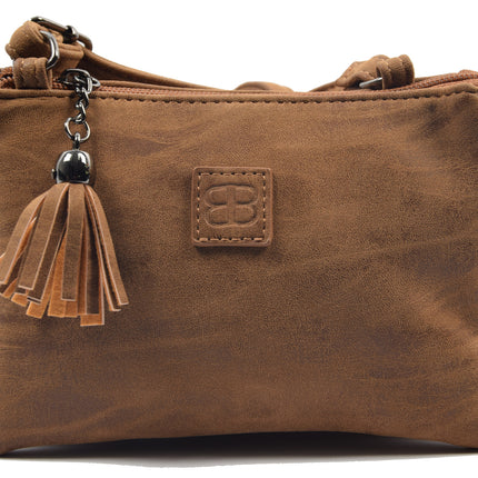 Bicky Bernard schoudertas Harmonica 3 Vaks tasje cognac met 3 hoofdvakken