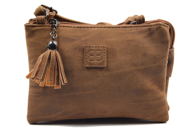 Bicky Bernard schoudertas Harmonica 3 Vaks tasje cognac met 3 hoofdvakken