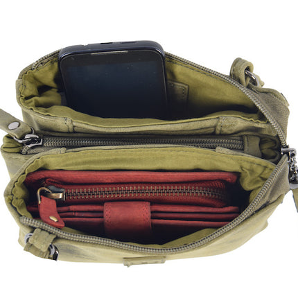 Tas - tasssen - bags - Bag- Bicky Bernard- Harmonica 3-Vaks tasje - schoudertasje - crossbody tasje - Olivegroen