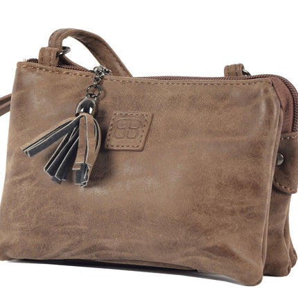 Tas - tasssen - bags - Bag- Bicky Bernard- Harmonica 3-Vaks tasje - schoudertasje - crossbody tasje - Bruin- Brown