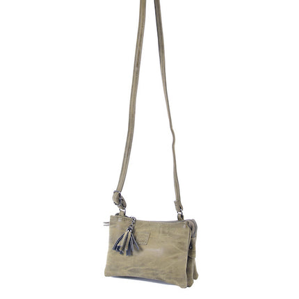 Tas - tasssen - bags - Bag- Bicky Bernard- Harmonica 3-Vaks tasje - schoudertasje - crossbody tasje - Olivegroen