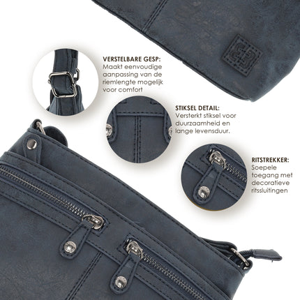 Stijlvolle Navy Schoudertas Dames - Lichtgewicht Crossbody Tas, Afmetingen 23.5cm x 6cm x 17cm