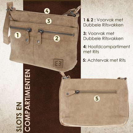 Dames Schoudertas - Stijlvolle Taupe Crossbody Tas - Bicky Bernard - 21cmx17cmx7cm - Modieuze Damestas