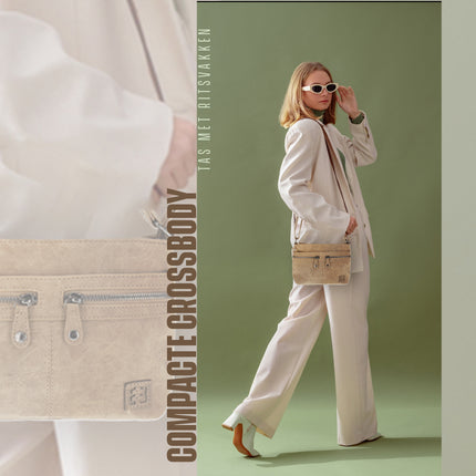 Dames Schoudertas - Stijlvolle Taupe Crossbody Tas - Bicky Bernard - 21cmx17cmx7cm - Modieuze Damestas