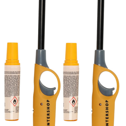  Elektrische gas aansteker met navulling | set van 2 in geel | 25.5cm lengte | ideaal gasaansteker voor fornuis, kaars, keuken,bbq & camping 