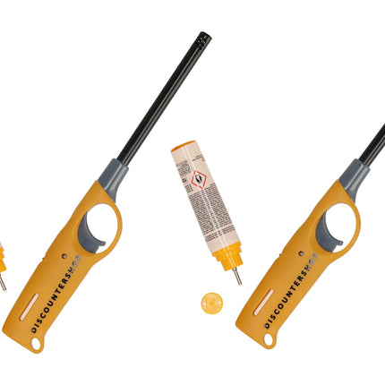  Elektrische gas aansteker met navulling | set van 2 in geel | 25.5cm lengte | ideaal gasaansteker voor fornuis, kaars, keuken,bbq & camping 
