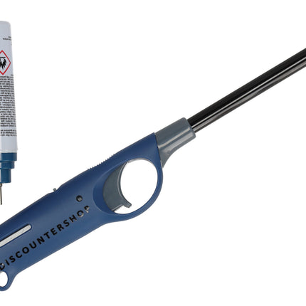 Elektrische aansteker incl. navulling | set van 2 in blauw | 25.5cm lengte | navulbare gasaansteker voor kaarsen, kamperen & meer 