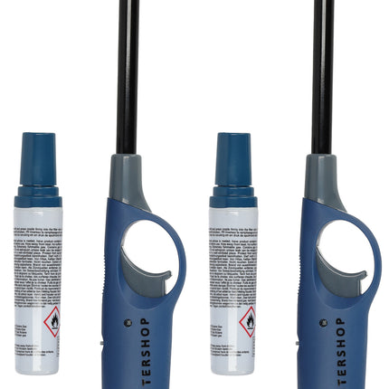 Elektrische aansteker incl. navulling | set van 2 in blauw | 25.5cm lengte | navulbare gasaansteker voor kaarsen, kamperen & meer 