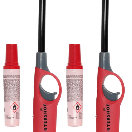 Elektrische gas aansteker | set van 2 in rood | 25.5cm lengte | navulbare gasaansteker voor bbq & kamperen -  incl. navulling 