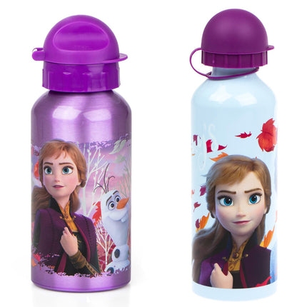 Disney Frozen Kinderdrinkfles, 500 ml, veiligheidssluiting, 2 stuks- per fles 500 ML - Drinkbeker - Frozen Disney aluminium fles