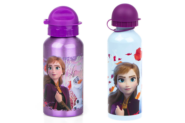 Disney Frozen Kinderdrinkfles, 500 ml, veiligheidssluiting, 2 stuks- per fles 500 ML - Drinkbeker - Frozen Disney aluminium fles