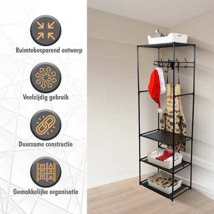 Opbergrek met Kapstok 170x54x36cm | Stellingkast en Wandkast met Haken - Ideaal voor Hal, Gang en Slaapkamer