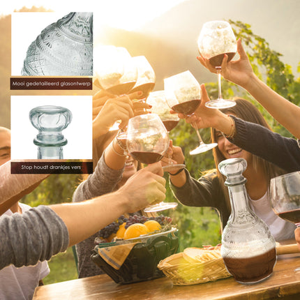 Kristallen Karaffen Set van 2 - Wijnkaraffen Decanteer 1 Liter Elk - Loodvrije Karaf voor Rode Wijn, Whisky, Bourbon & Meer