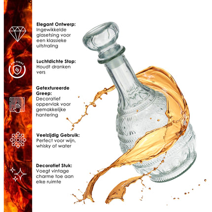 Kristallen Karaffen Set van 2 - Wijnkaraffen Decanteer 1 Liter Elk - Loodvrije Karaf voor Rode Wijn, Whisky, Bourbon & Meer