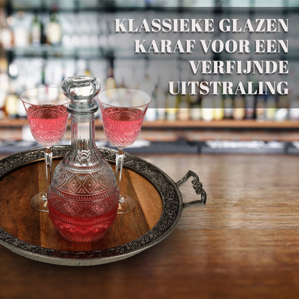 Kristallen Karaffen Set van 2 - Wijnkaraffen Decanteer 1 Liter Elk - Loodvrije Karaf voor Rode Wijn, Whisky, Bourbon & Meer