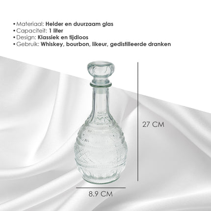 Kristallen Karaffen Set van 2 - Wijnkaraffen Decanteer 1 Liter Elk - Loodvrije Karaf voor Rode Wijn, Whisky, Bourbon & Meer