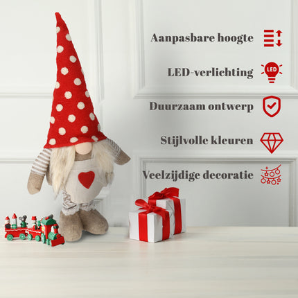 Gnoom Kerstkabouter met LED-Neus - 75 cm naar 54 cm - Kerstversiering voor Binnen - LED Kerstdecoratie