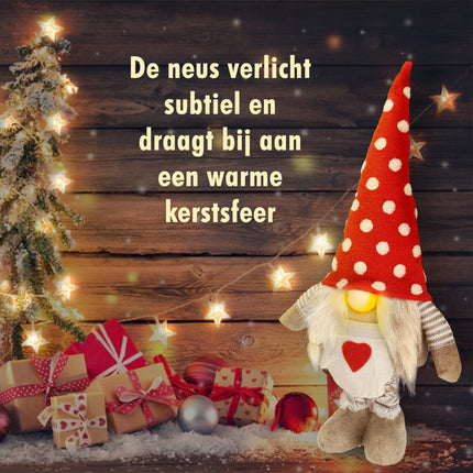 Gnoom Kerstkabouter met LED-Neus - 75 cm naar 54 cm - Kerstversiering voor Binnen - LED Kerstdecoratie