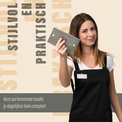 Leren Horeca Portemonnee - Horeca Portefeuille - Heren & Dames - RFID - 14 Pasjeshouder & Muntvak - Grijs