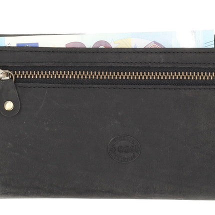 Horeca Portemonnee -  Horeca Portefeuille voor Heren & Dames - Kelnersbeurs met RFID Bescherming -Buffelleer Zwart - 14 Kaartsleuven, 4 Briefgeldvakken - Muntvak met Rits