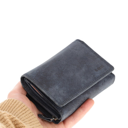 Overslag Portemonnee met RFID | Echt Leren Portemonnee | Dames & Heren | 11 Pasjeshouder | Portefeuille met Rits voor Hem & Haar | 12.5x8.5 cm - Navy