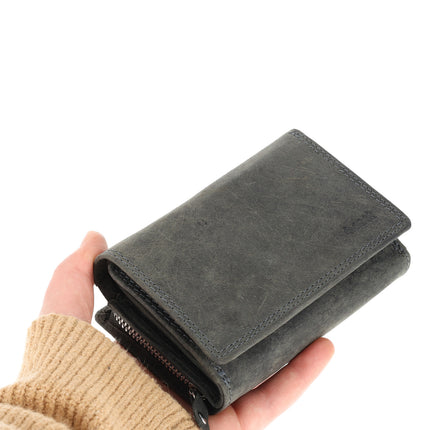 Overslag Portemonnee Dames & Heren | Echt Leren Portemonnee met RFID | 11 Pasjeshouder | Portefeuille Cadeau voor Hem & Haar | 12.5x8.5 cm - Grijs