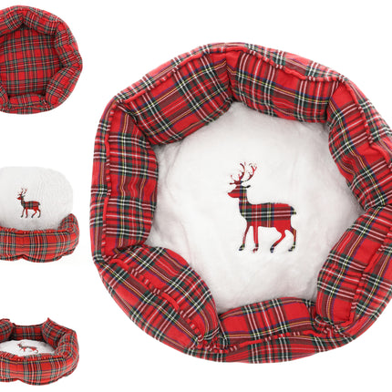 Hondenmand voor Kleine Honden en Katten - Kerst Hondenbed 50x42x20 cm - Rood/Wit Schotse Ruit - Zachte Comfortabele Ligplek