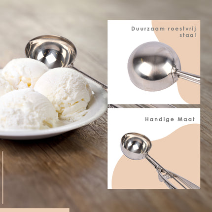 RVS IJsschep Professioneel - 24 cm x 4 cm x 7 cm | IJsschep met Ergonomische Antislipgreep | Keukengereedschap voor Thuisgebruik | Multifunctionele Ijslepel voor Oliebollen 