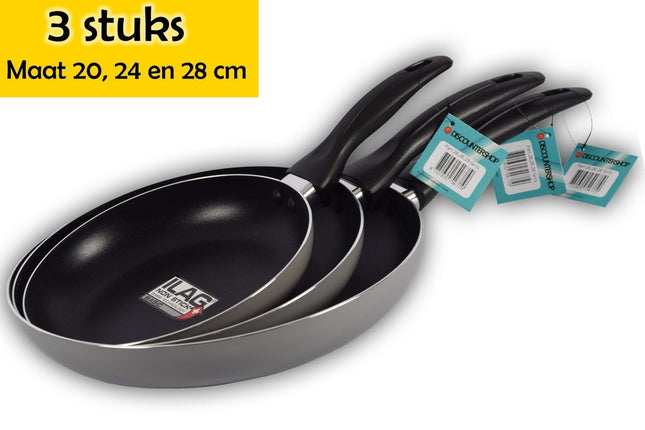 Set van 3 Braadpannen met Antiaanbaklaag - Grijs - Luxe Hapjespan