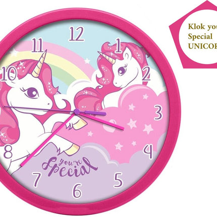 Wandklok voor kinderen 25 cm - Unicorn You're Special  Roze