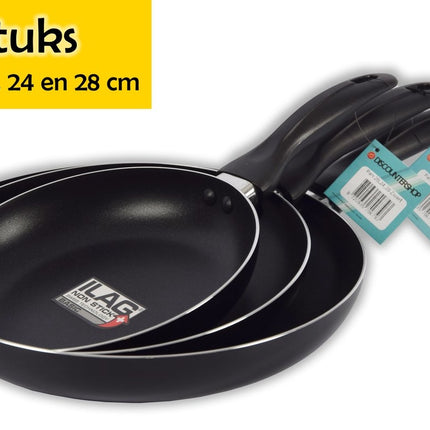 Antiaanbak Hapjespan Set 3 - Diameter van Ø 20, 24, en 28 cm | Zwart 