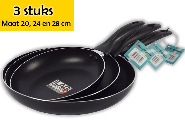 Antiaanbak Hapjespan Set 3 - Diameter van Ø 20, 24, en 28 cm | Zwart 