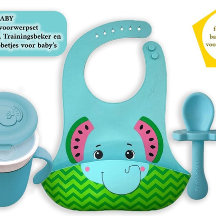 Siliconen Slabbetje met Opvangbakje  - Baby Lepeltjes en Vorkjes- BPA-vrij Tuitbeker