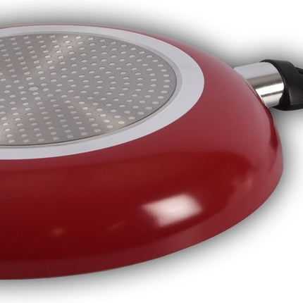 3x Koekenpan Set met Antiaanbaklaag - Rood  - Zonder Deksel