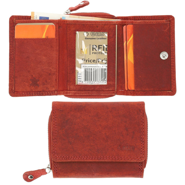 Overslagportemonnee met Rits | Voor Heren & Dames | Echt Leren Portemonnee met RFID | Kleine Portemonnee met 5 Pasjeshouder | Kerstcadeau voor Hem & Haar | 11x9x3 cm - Rood