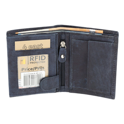 Beste Portemonnee Heren & Dames met 8 Pasjeshouder | Briefgeld & Muntvak | Leren Portemonnee met RFID Bescherming | Navy - 11X9X2cm | Cadeau voor Alles! 
