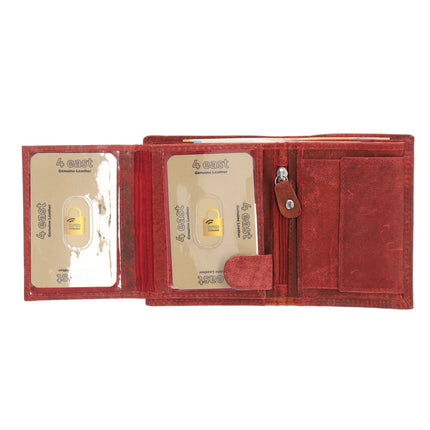 Rode Lederen Billfold Portemonnee van 4 East - 9x2x11 cm - 14 Creditcardvakjes - Muntenvak - Compact Formaat - voor Heren & Dames