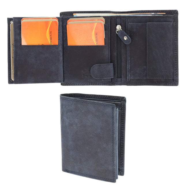 Beste Portemonnee Heren & Dames met 8 Pasjeshouder | Briefgeld & Muntvak | Leren Portemonnee met RFID Bescherming | Navy - 11X9X2cm | Cadeau voor Alles! 