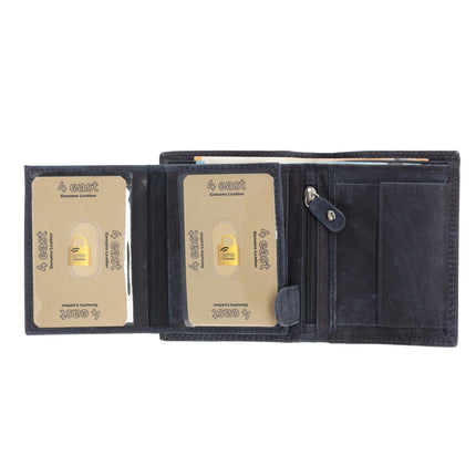 Beste Portemonnee Heren & Dames met 8 Pasjeshouder | Briefgeld & Muntvak | Leren Portemonnee met RFID Bescherming | Navy - 11X9X2cm | Cadeau voor Alles! 