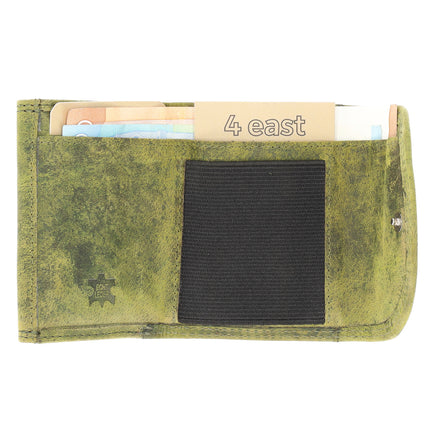 Overslag Portemonnee Dames & Heren | Met Dubbele Kleppen | RFID Bescherming | Olive Unisex Portefeuille | 2 Pasjeshouder, Bil & Muntvak | 9x7x2cm 