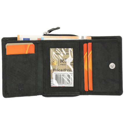 Portemonnee Unisex Anti Skim | Overslagportemonne Voor Heren & Dames | Mini Portemonnee Met Rits & RFID | 5 Pasjeshouder | Ideaal Cadeautjes | 11x9x3 cm – Zwart