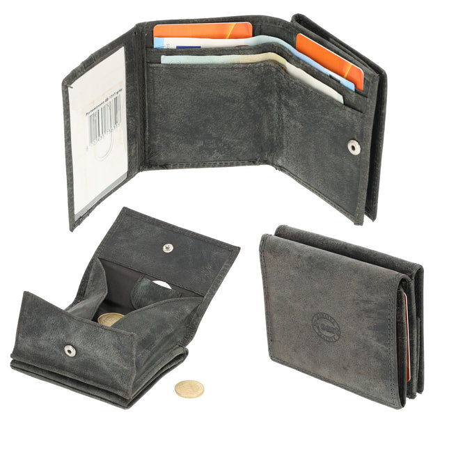 Grijze Leren Portemonnee Heren Dames - 6 Pasjeshouders, Vierkant Muntvak, RFID Bescherming, 2 Biljetvakken - 9,5x7,5 cm